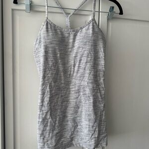Lululemon Built-In Bra Tank Top Size 4 Gray Striped Yoga Athletic